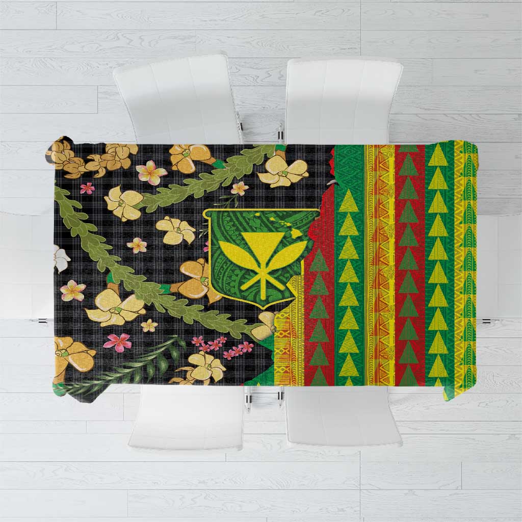 Hawaiian Tropical Plants Lei Tablecloth Kanaka Maoli Tribal with Palaka Motifs - Polynesian Pride