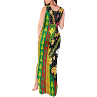 Hawaiian Tropical Plants Lei Tank Maxi Dress Kanaka Maoli Tribal with Palaka Motifs - Polynesian Pride