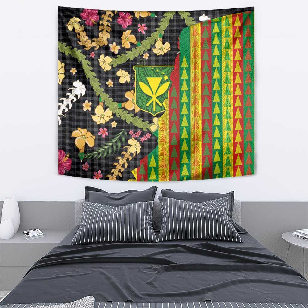 Hawaiian Tropical Plants Lei Tapestry Kanaka Maoli Tribal with Palaka Motifs - Polynesian Pride