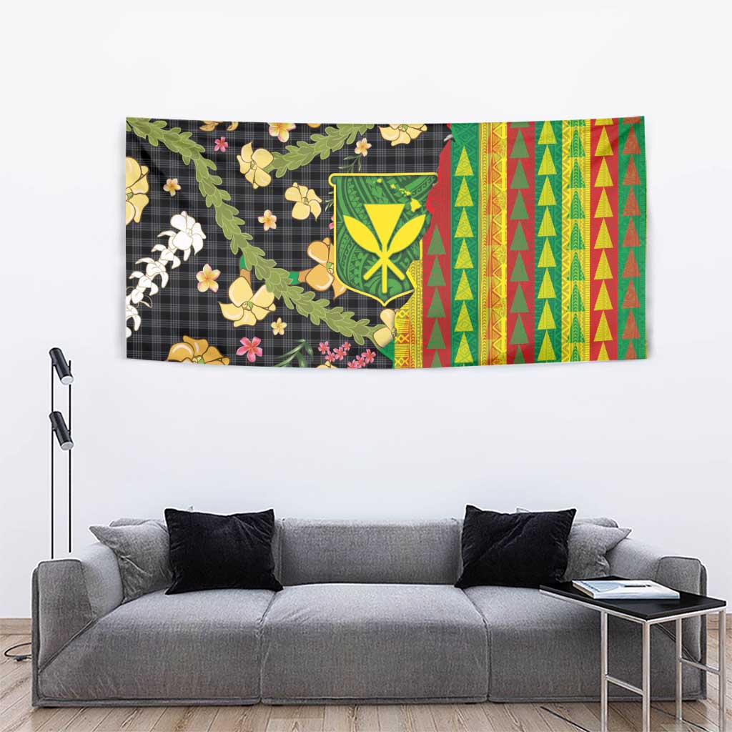 Hawaiian Tropical Plants Lei Tapestry Kanaka Maoli Tribal with Palaka Motifs - Polynesian Pride