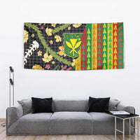 Hawaiian Tropical Plants Lei Tapestry Kanaka Maoli Tribal with Palaka Motifs - Polynesian Pride
