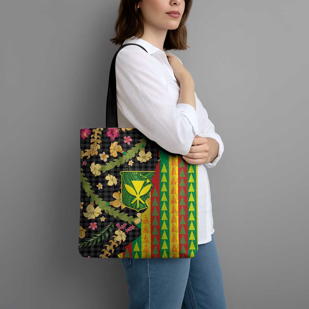 Hawaiian Tropical Plants Lei Tote Bag Kanaka Maoli Tribal with Palaka Motifs - Polynesian Pride