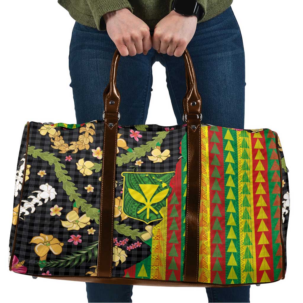 Hawaiian Tropical Plants Lei Travel Bag Kanaka Maoli Tribal with Palaka Motifs - Polynesian Pride