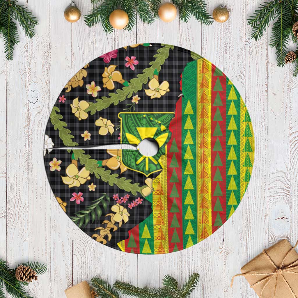 Hawaiian Tropical Plants Lei Tree Skirt Kanaka Maoli Tribal with Palaka Motifs - Polynesian Pride