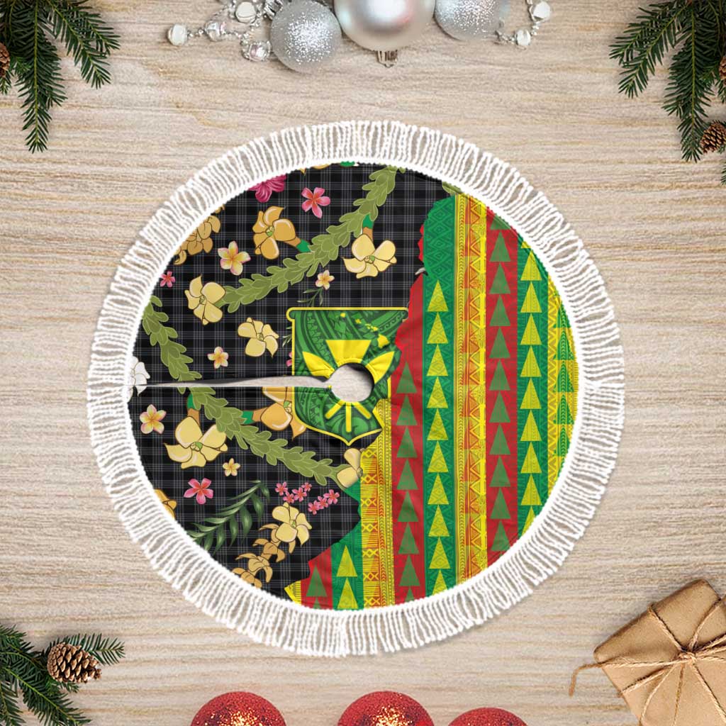 Hawaiian Tropical Plants Lei Tree Skirt Kanaka Maoli Tribal with Palaka Motifs - Polynesian Pride