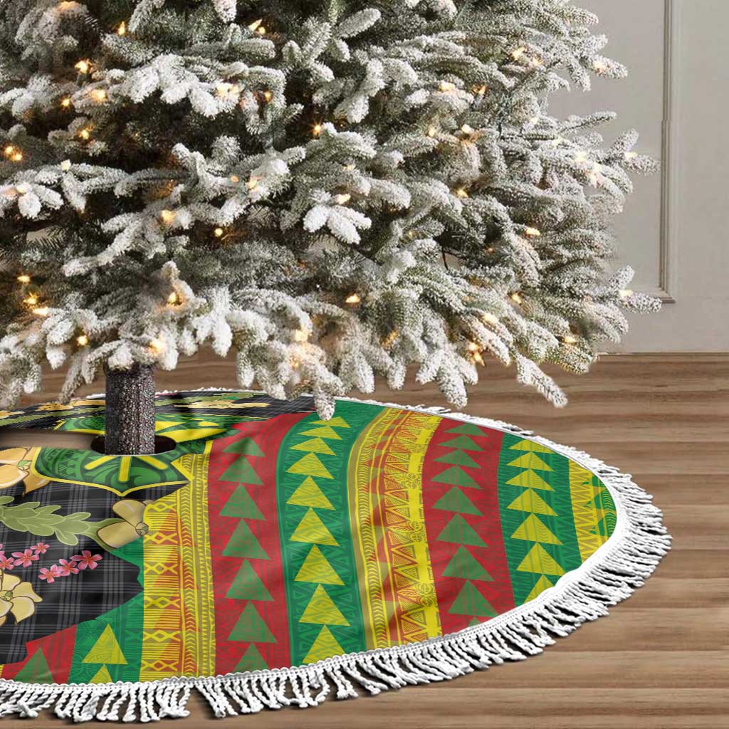 Hawaiian Tropical Plants Lei Tree Skirt Kanaka Maoli Tribal with Palaka Motifs - Polynesian Pride