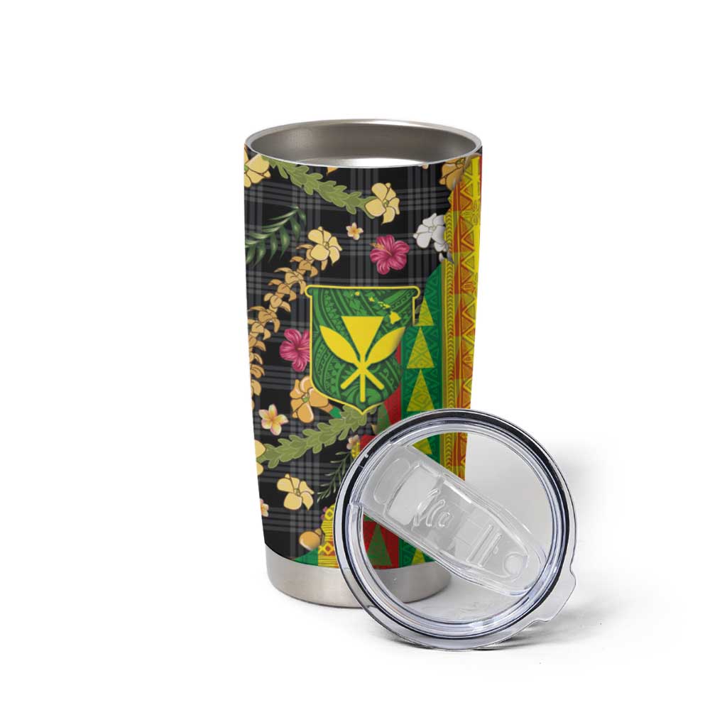 Hawaiian Tropical Plants Lei Tumbler Cup Kanaka Maoli Tribal with Palaka Motifs - Polynesian Pride