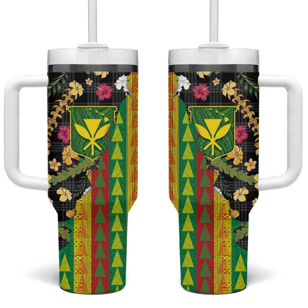 Hawaiian Tropical Plants Lei Tumbler With Handle Kanaka Maoli Tribal with Palaka Motifs - Polynesian Pride