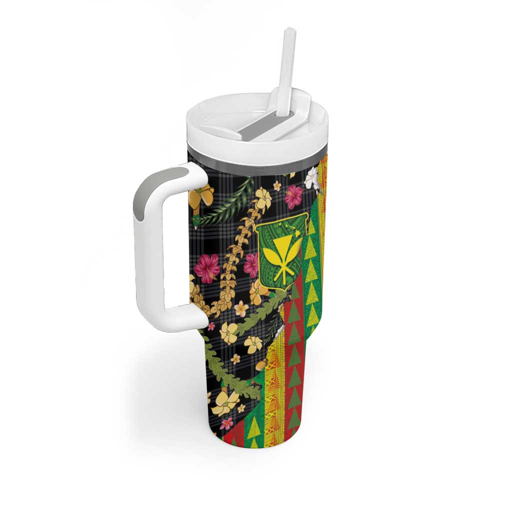 Hawaiian Tropical Plants Lei Tumbler With Handle Kanaka Maoli Tribal with Palaka Motifs - Polynesian Pride