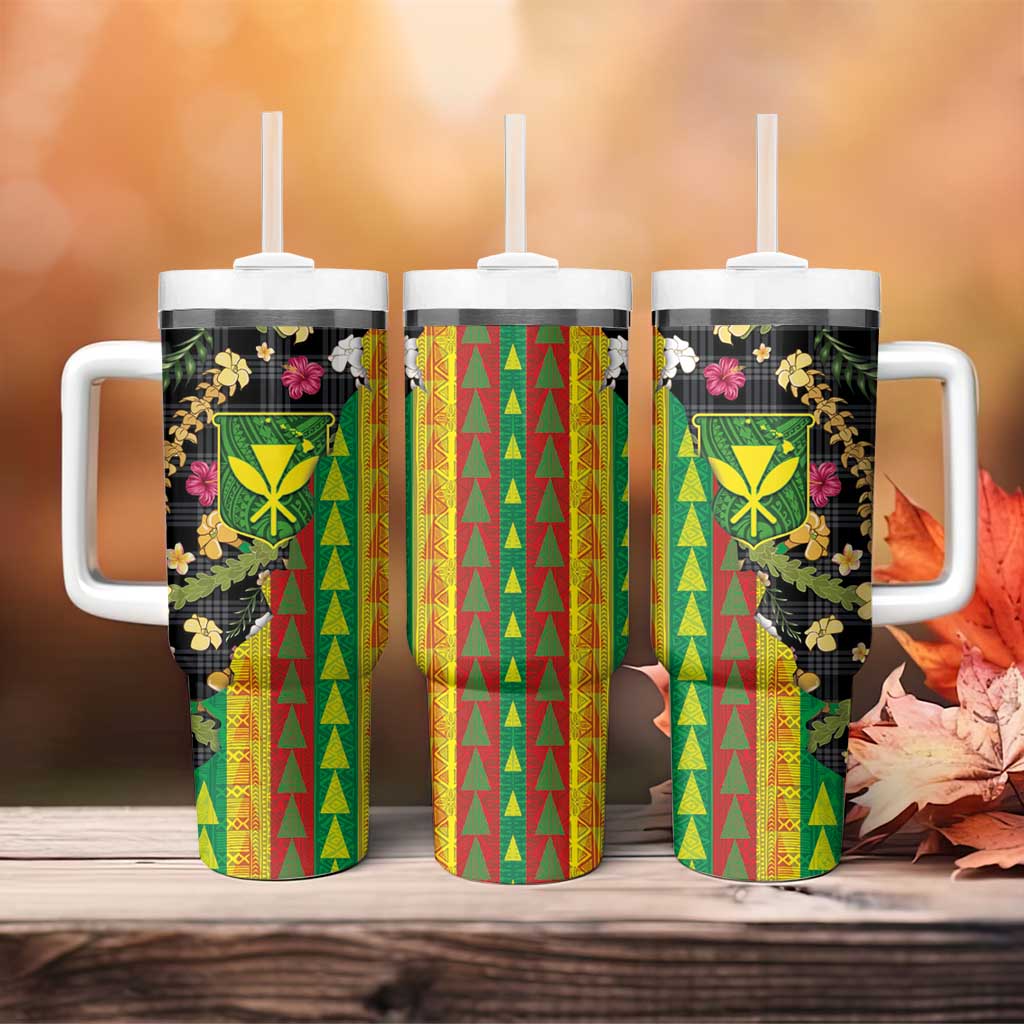 Hawaiian Tropical Plants Lei Tumbler With Handle Kanaka Maoli Tribal with Palaka Motifs - Polynesian Pride