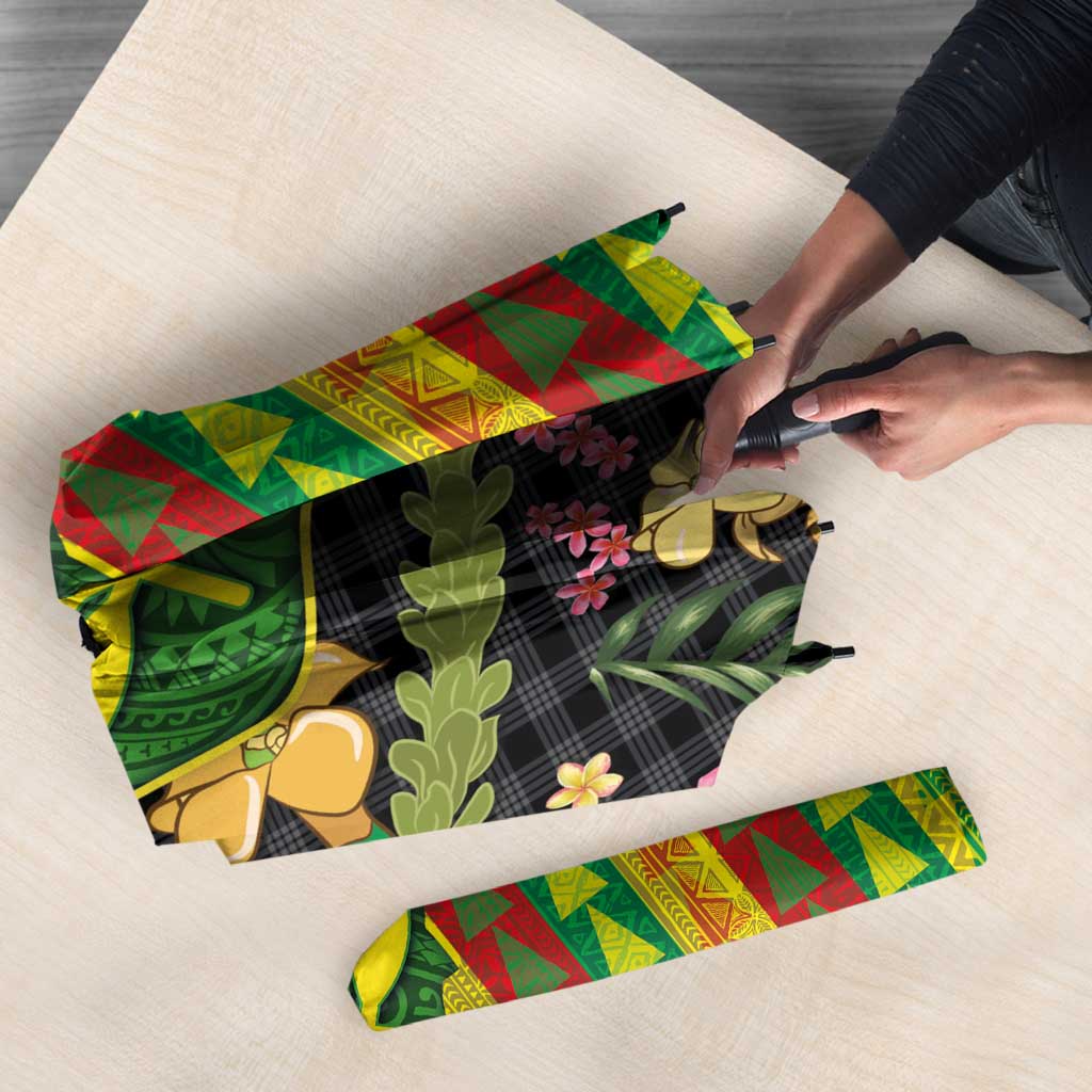 Hawaiian Tropical Plants Lei Umbrella Kanaka Maoli Tribal with Palaka Motifs - Polynesian Pride