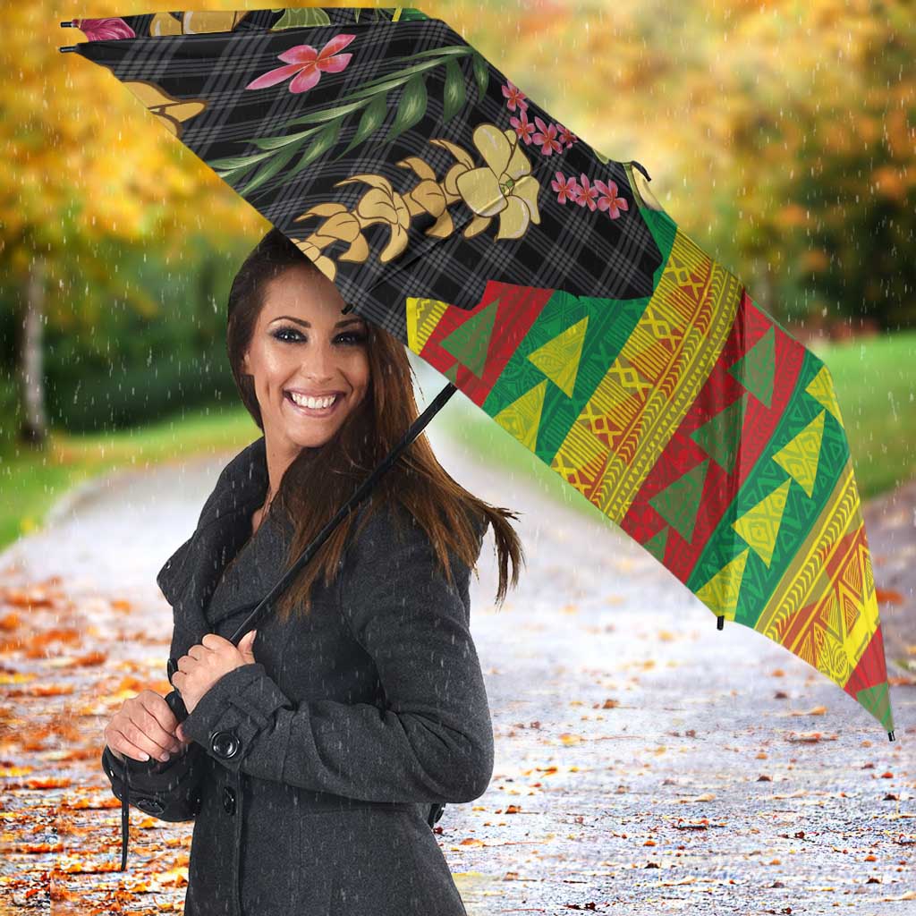Hawaiian Tropical Plants Lei Umbrella Kanaka Maoli Tribal with Palaka Motifs - Polynesian Pride