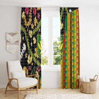 Hawaiian Tropical Plants Lei Window Curtain Kanaka Maoli Tribal with Palaka Motifs - Polynesian Pride