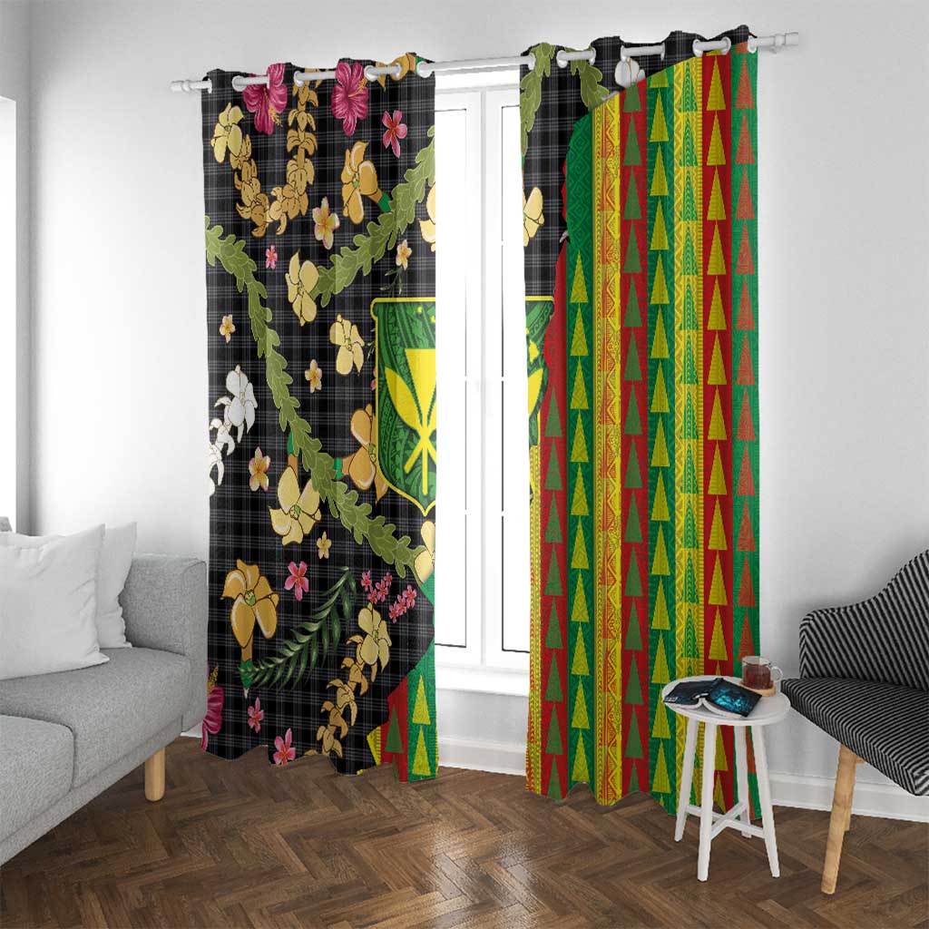 Hawaiian Tropical Plants Lei Window Curtain Kanaka Maoli Tribal with Palaka Motifs - Polynesian Pride