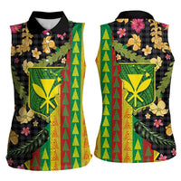 Hawaiian Tropical Plants Lei Women Sleeveless Polo Shirt Kanaka Maoli Tribal with Palaka Motifs - Polynesian Pride