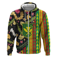 Hawaiian Tropical Plants Lei Zip Hoodie Kanaka Maoli Tribal with Palaka Motifs - Polynesian Pride