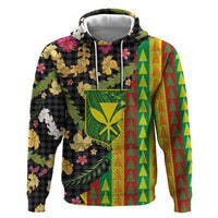 Hawaiian Tropical Plants Lei Zip Hoodie Kanaka Maoli Tribal with Palaka Motifs - Polynesian Pride