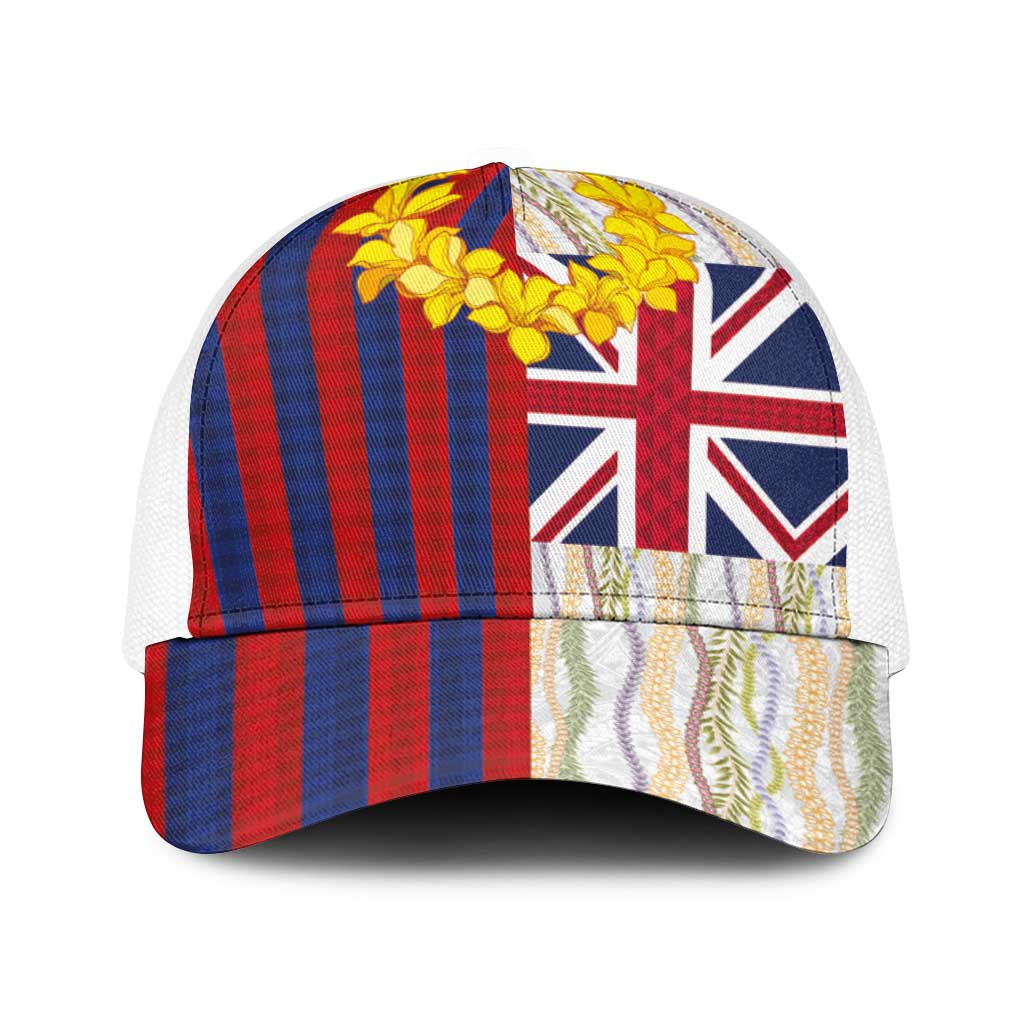 Hawaiian Tropical Plants Lei Baseball Net Cap National Flag Style LT03 One Size White Multicolor - Polynesian Pride