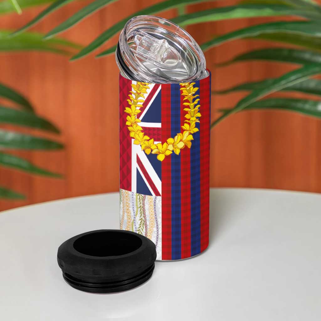 Hawaiian Tropical Plants Lei 4 in 1 Can Cooler Tumbler National Flag Style - Polynesian Pride