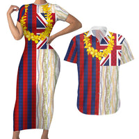 Hawaiian Tropical Plants Lei Couples Matching Short Sleeve Bodycon Dress and Hawaiian Shirt National Flag Style - Polynesian Pride