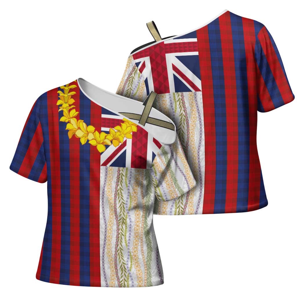 Hawaiian Tropical Plants Lei Cross Shoulder Shirt National Flag Style LT03 - Polynesian Pride