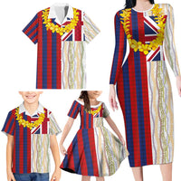 Hawaiian Tropical Plants Lei Family Matching Long Sleeve Bodycon Dress and Hawaiian Shirt National Flag Style - Polynesian Pride