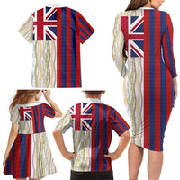 Hawaiian Tropical Plants Lei Family Matching Long Sleeve Bodycon Dress and Hawaiian Shirt National Flag Style - Polynesian Pride