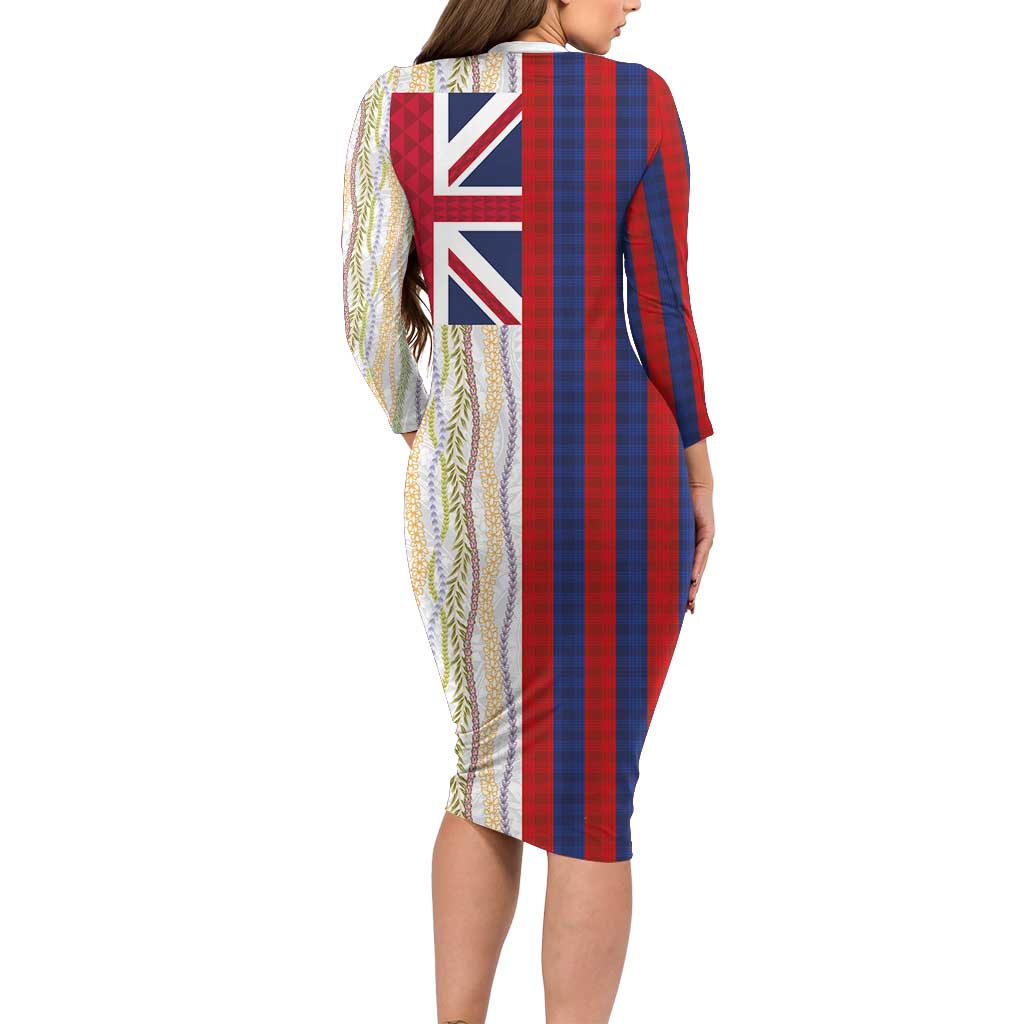 Hawaiian Tropical Plants Lei Family Matching Long Sleeve Bodycon Dress and Hawaiian Shirt National Flag Style - Polynesian Pride