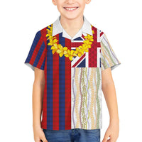 Hawaiian Tropical Plants Lei Family Matching Long Sleeve Bodycon Dress and Hawaiian Shirt National Flag Style - Polynesian Pride