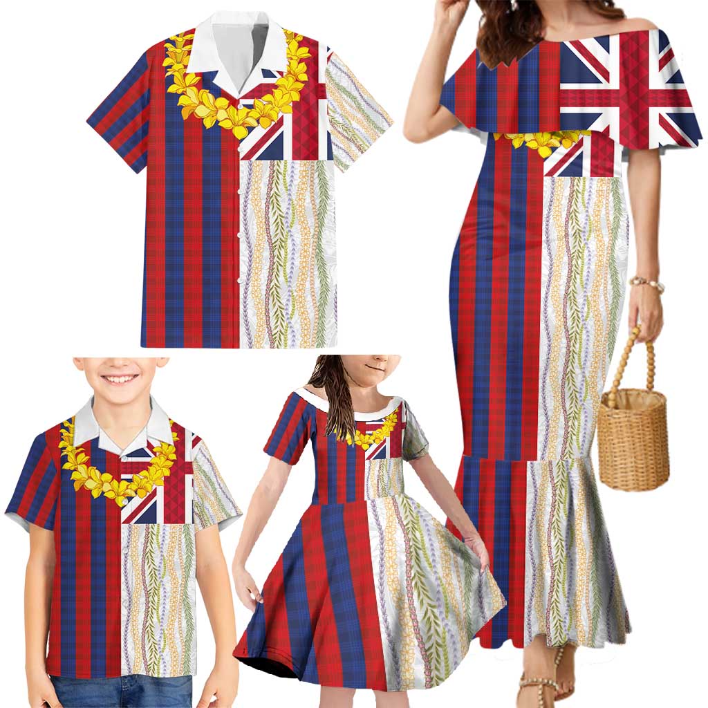 Hawaiian Tropical Plants Lei Family Matching Mermaid Dress and Hawaiian Shirt National Flag Style - Polynesian Pride