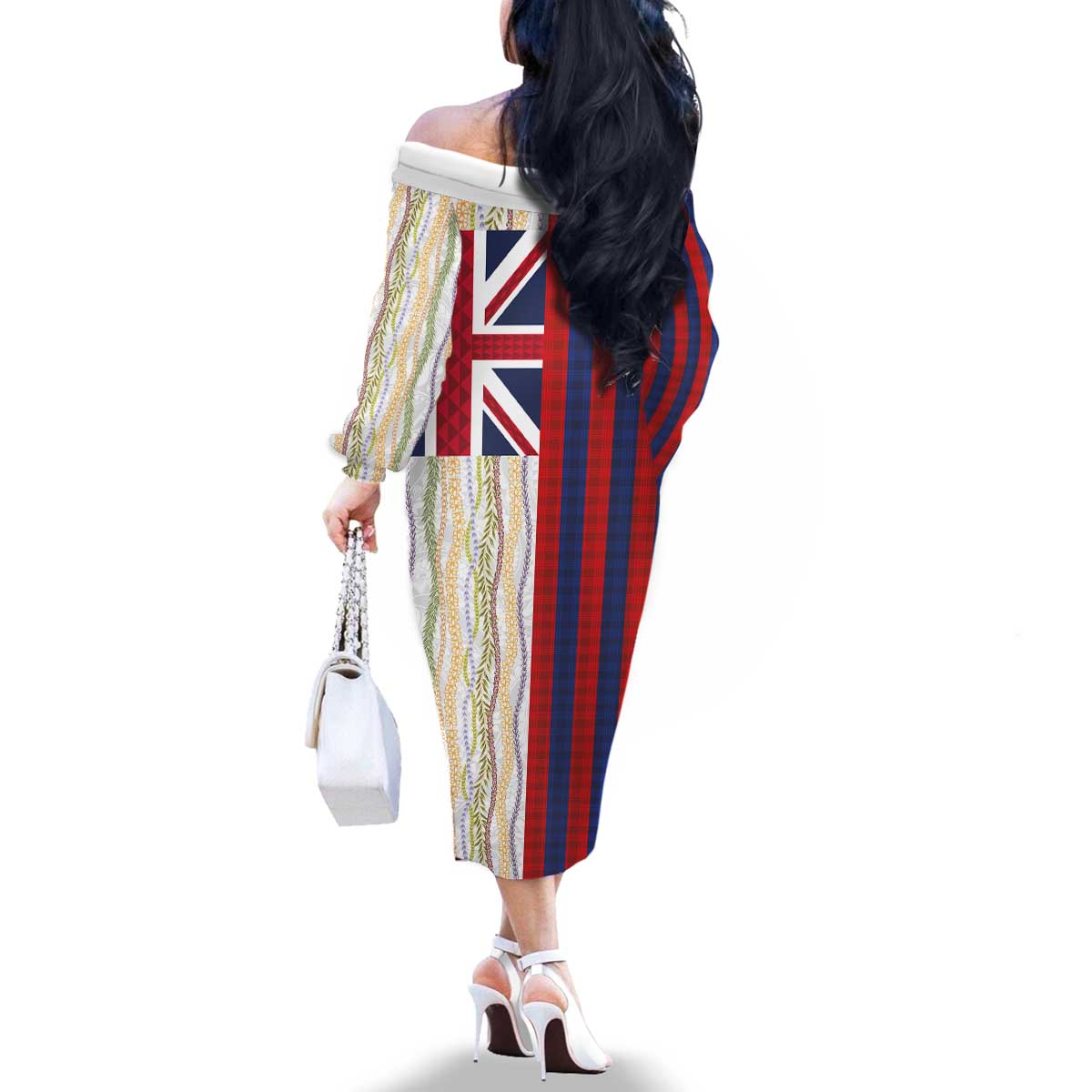 Hawaiian Tropical Plants Lei Family Matching Off The Shoulder Long Sleeve Dress and Hawaiian Shirt National Flag Style - Polynesian Pride