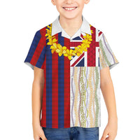 Hawaiian Tropical Plants Lei Family Matching Puletasi and Hawaiian Shirt National Flag Style - Polynesian Pride