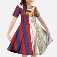 Hawaiian Tropical Plants Lei Family Matching Short Sleeve Bodycon Dress and Hawaiian Shirt National Flag Style - Polynesian Pride