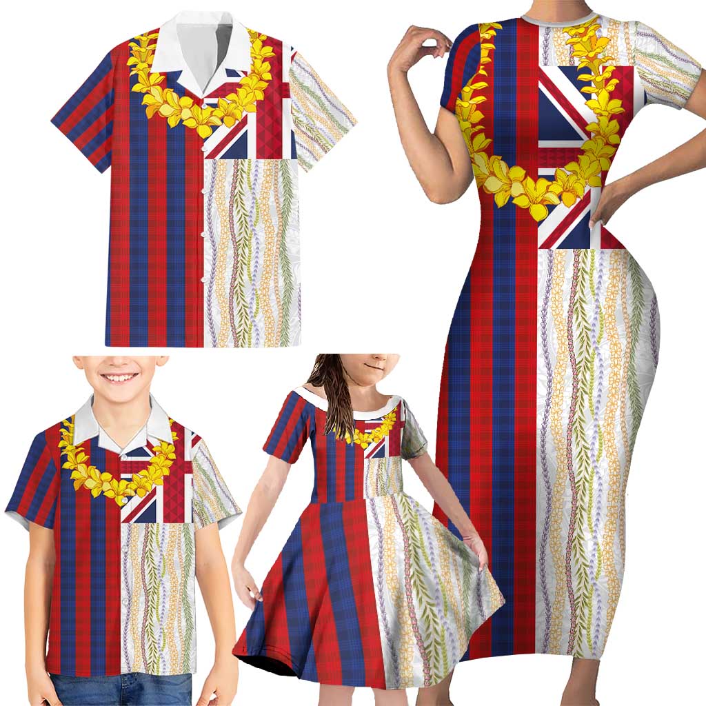 Hawaiian Tropical Plants Lei Family Matching Short Sleeve Bodycon Dress and Hawaiian Shirt National Flag Style - Polynesian Pride