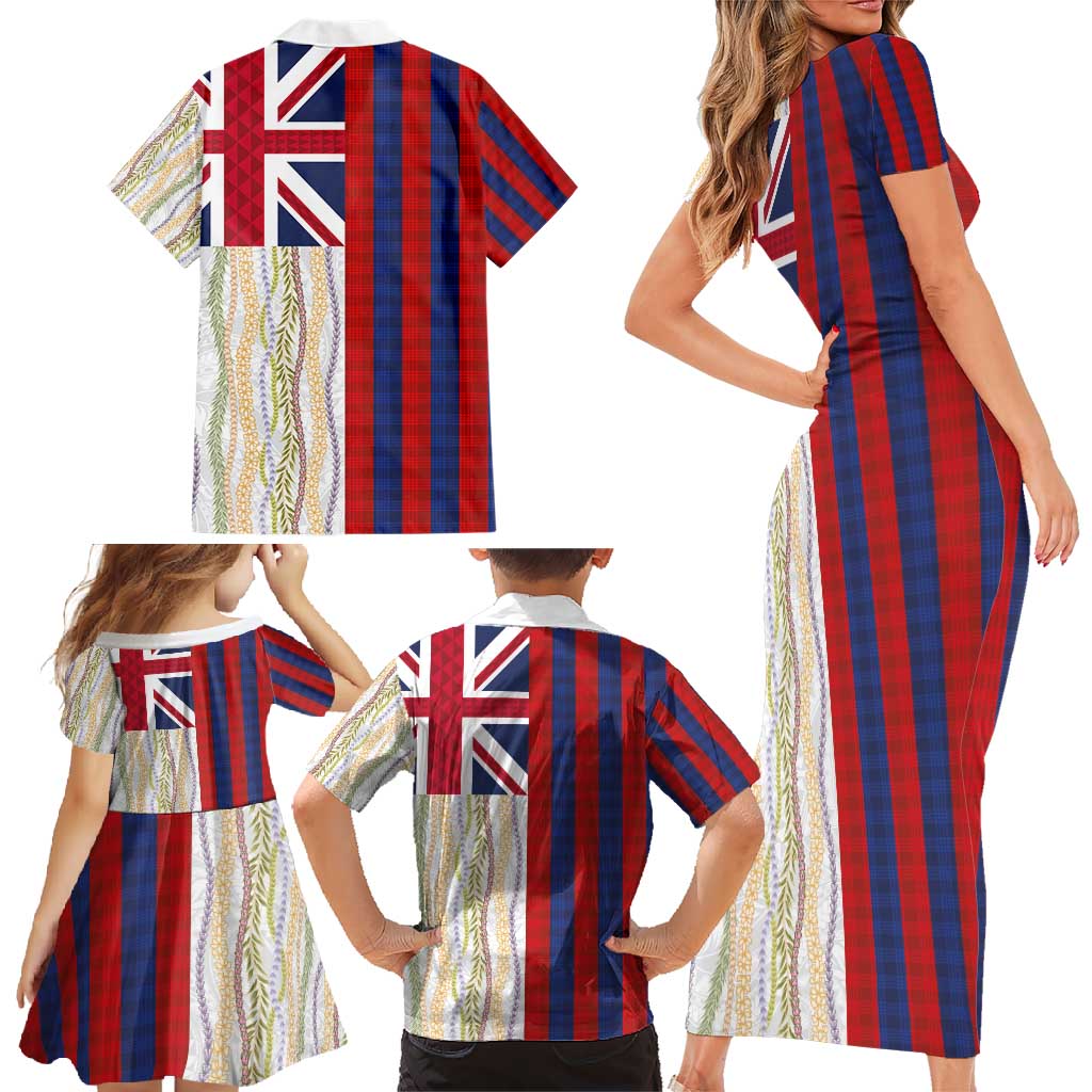 Hawaiian Tropical Plants Lei Family Matching Short Sleeve Bodycon Dress and Hawaiian Shirt National Flag Style - Polynesian Pride