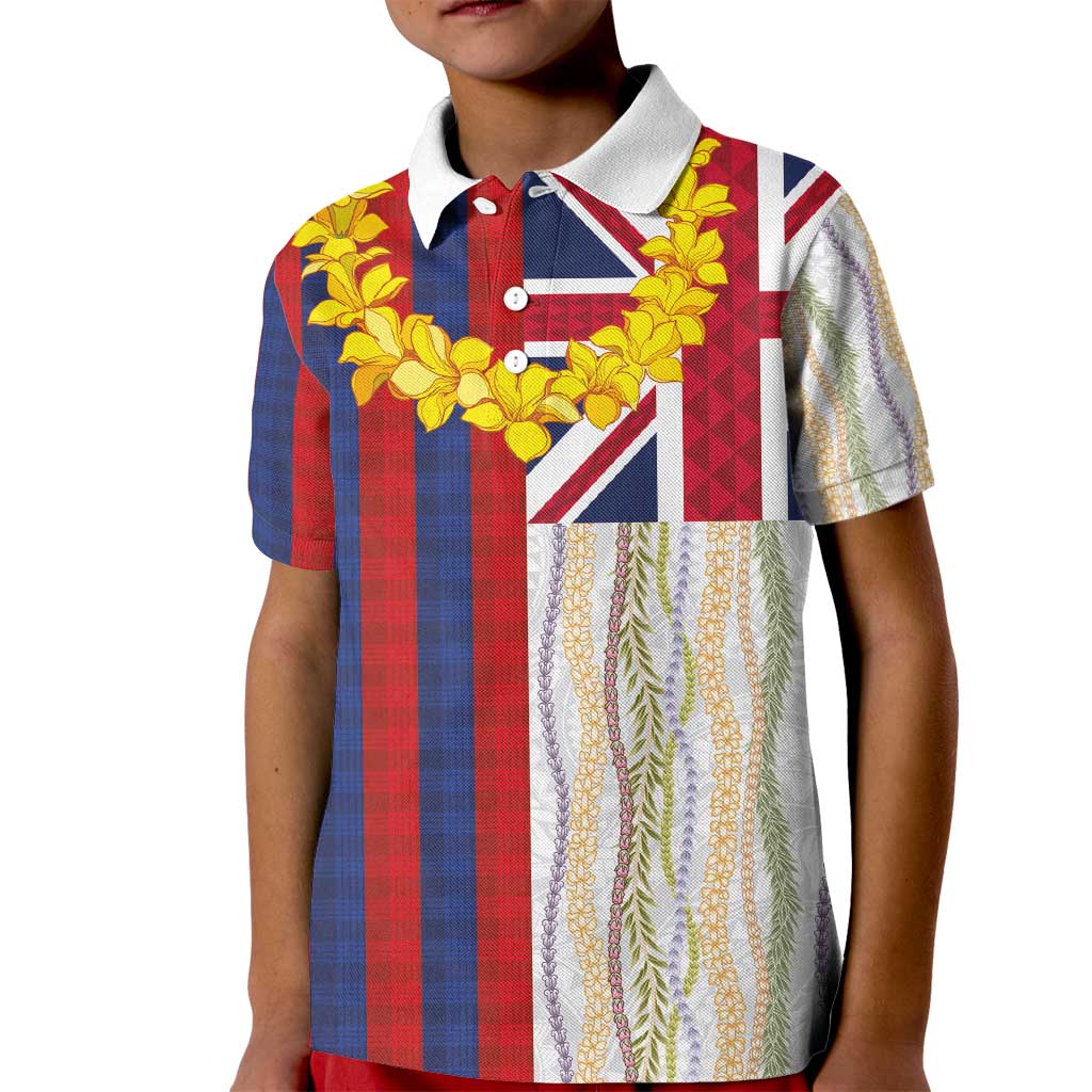 Hawaiian Tropical Plants Lei Kid Polo Shirt National Flag Style - Polynesian Pride
