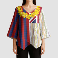 Hawaiian Tropical Plants Lei Kimono Sleeve Blouse National Flag Style LT03 - Polynesian Pride