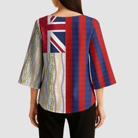 Hawaiian Tropical Plants Lei Kimono Sleeve Blouse National Flag Style LT03 - Polynesian Pride
