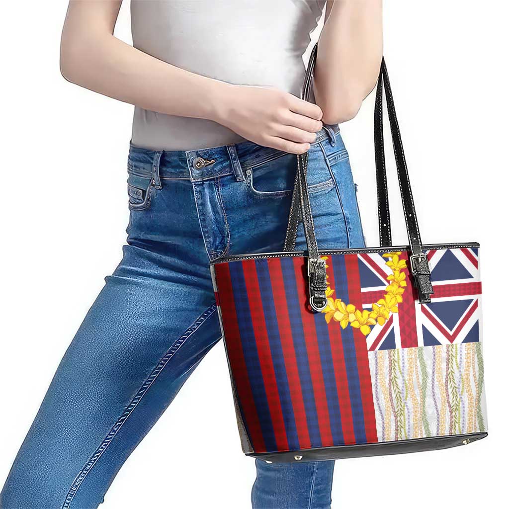 Hawaiian Tropical Plants Lei Leather Tote Bag National Flag Style - Polynesian Pride