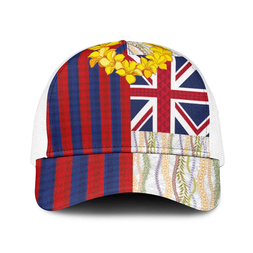 Hawaiian Tropical Plants Lei Mesh Trucker Cap National Flag Style - Polynesian Pride
