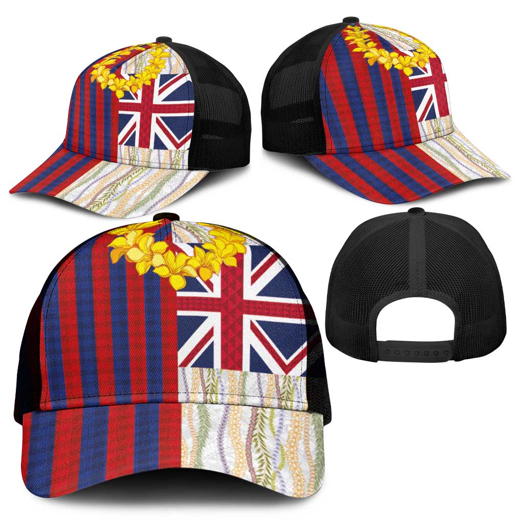 Hawaiian Tropical Plants Lei Mesh Trucker Cap National Flag Style - Polynesian Pride