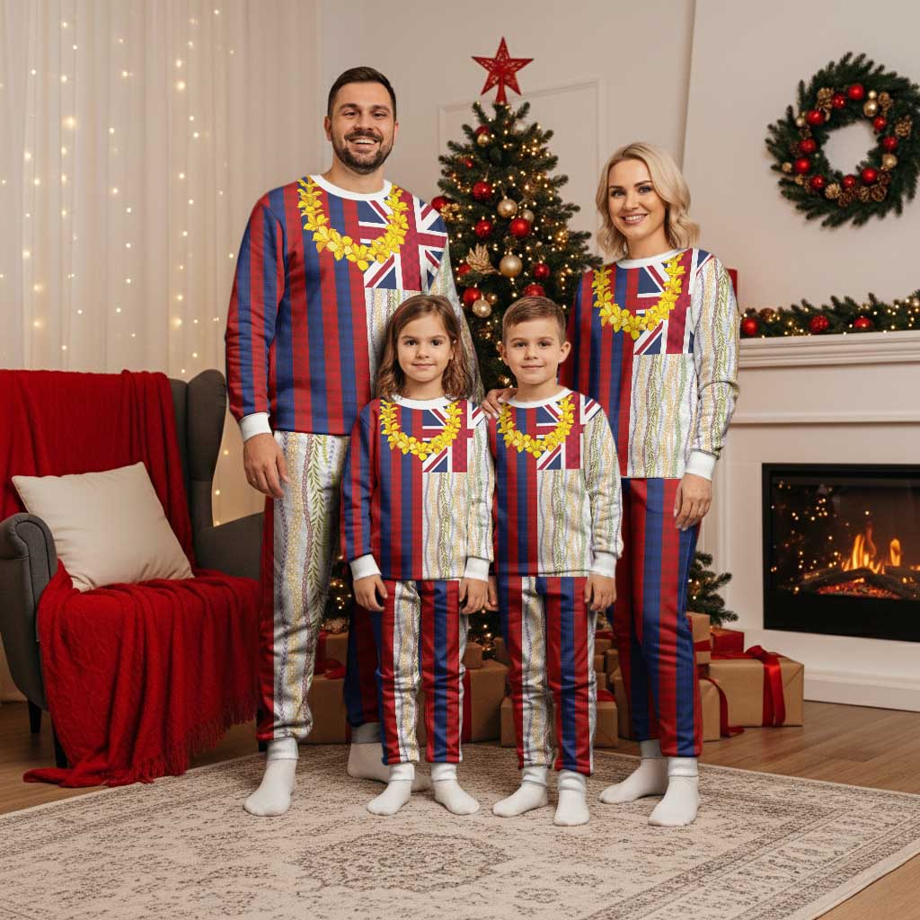 Hawaiian Tropical Plants Lei Christmas Pajama Set National Flag Style - Polynesian Pride