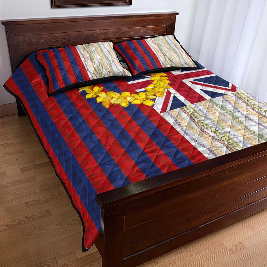 Hawaiian Tropical Plants Lei Quilt Bed Set National Flag Style - Polynesian Pride