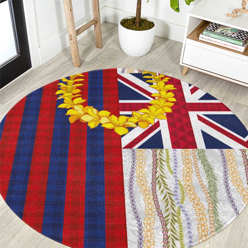 Hawaiian Tropical Plants Lei Round Carpet National Flag Style - Polynesian Pride