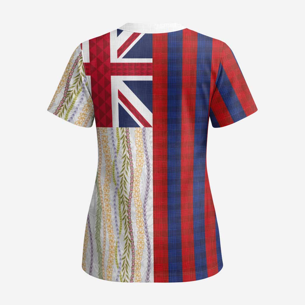 Hawaiian Tropical Plants Lei Scrub Top National Flag Style LT03 - Polynesian Pride