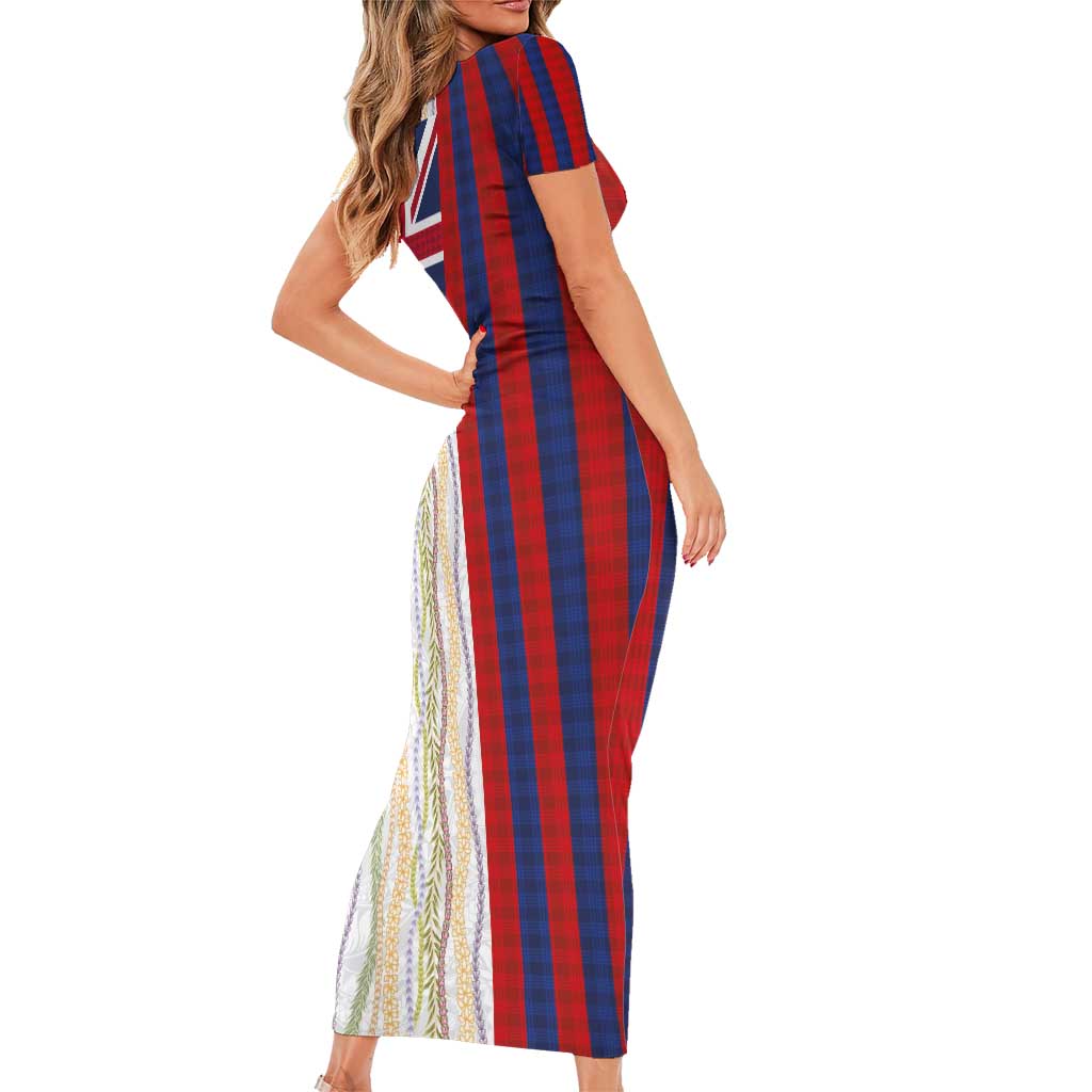 Hawaiian Tropical Plants Lei Short Sleeve Bodycon Dress National Flag Style - Polynesian Pride