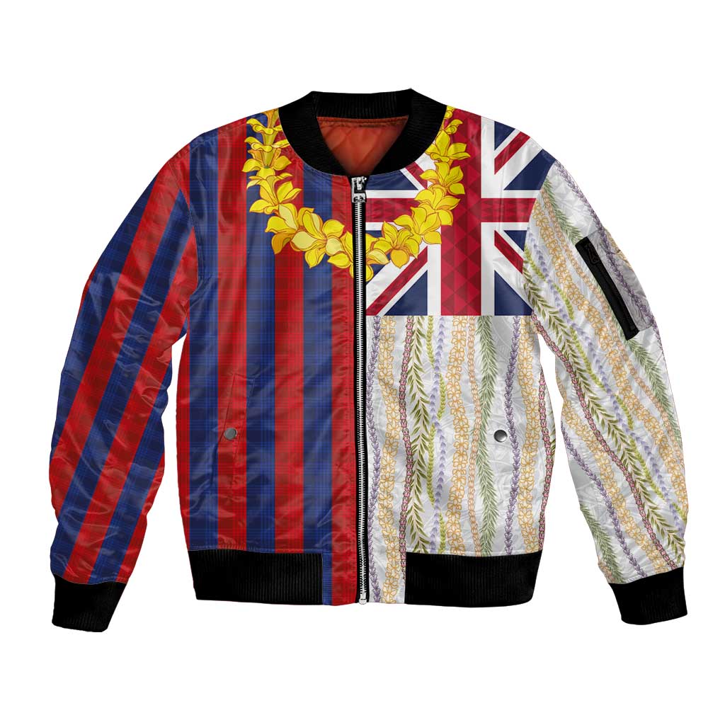 Hawaiian Tropical Plants Lei Sleeve Zip Bomber Jacket National Flag Style LT03 Unisex Multicolor - Polynesian Pride
