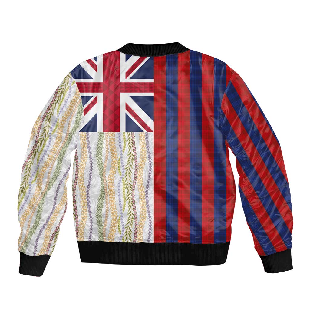 Hawaiian Tropical Plants Lei Sleeve Zip Bomber Jacket National Flag Style LT03 - Polynesian Pride