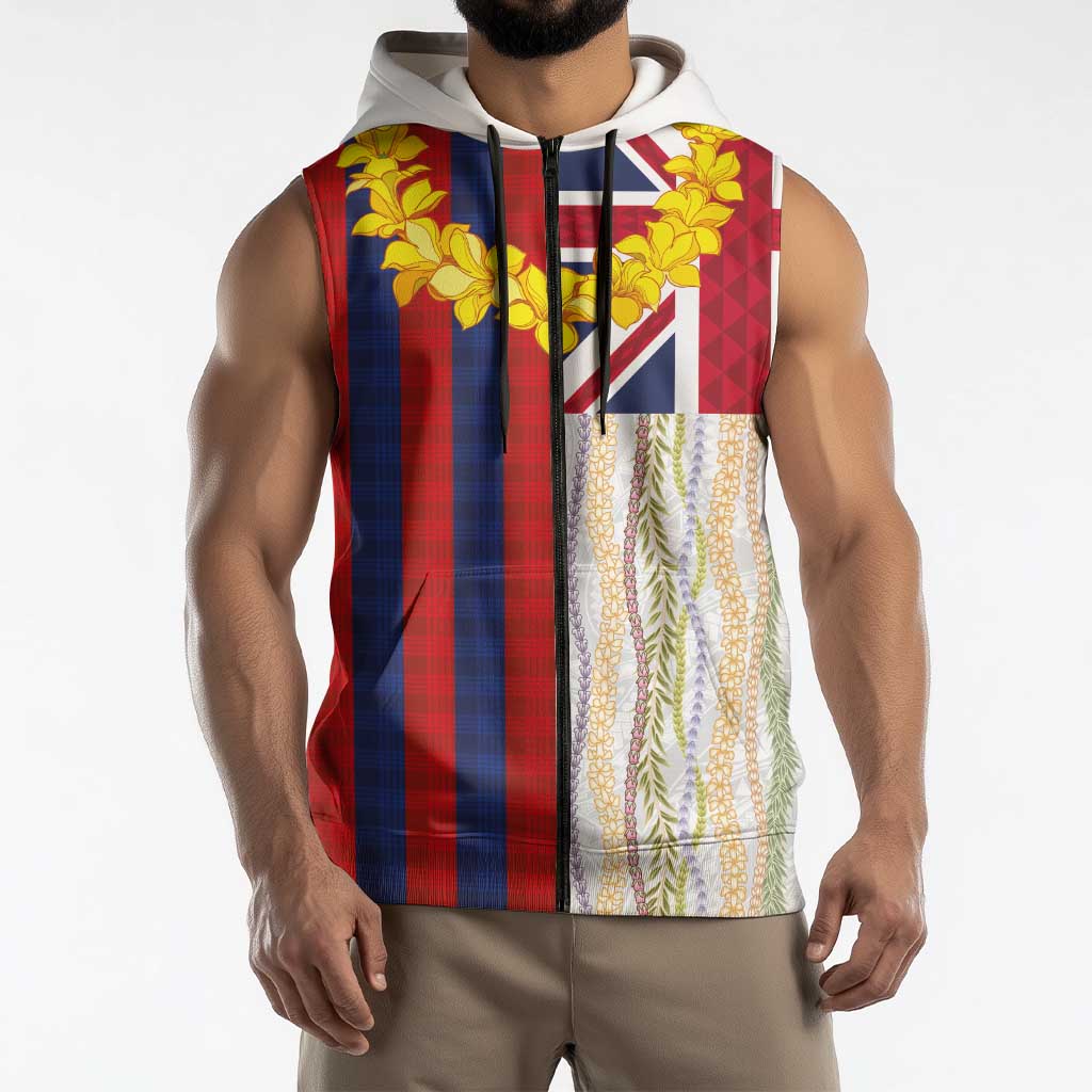 Hawaiian Tropical Plants Lei Sleeveless Zip Hoodie National Flag Style LT03 - Polynesian Pride