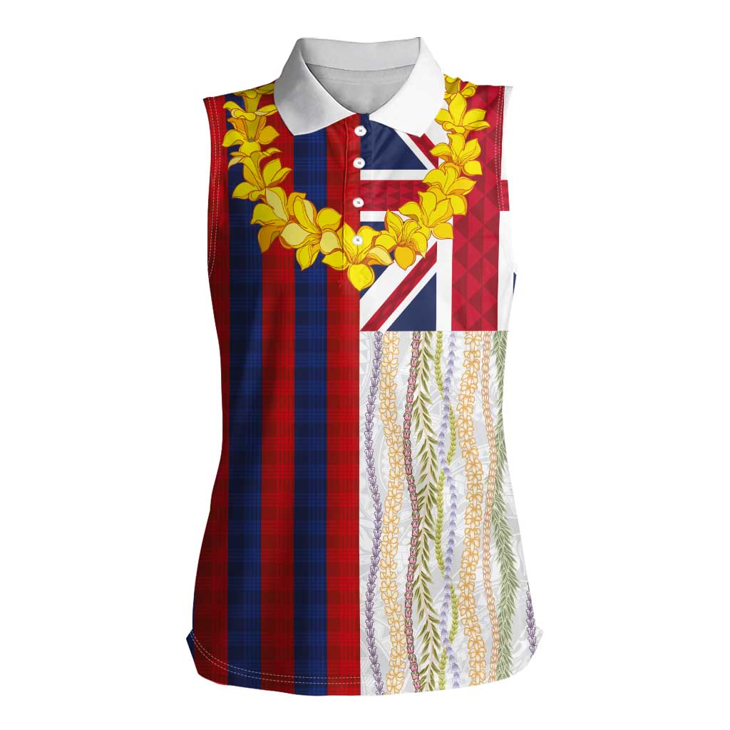 Hawaiian Tropical Plants Lei Women Sleeveless Polo Shirt National Flag Style LT03 Female Multicolor - Polynesian Pride